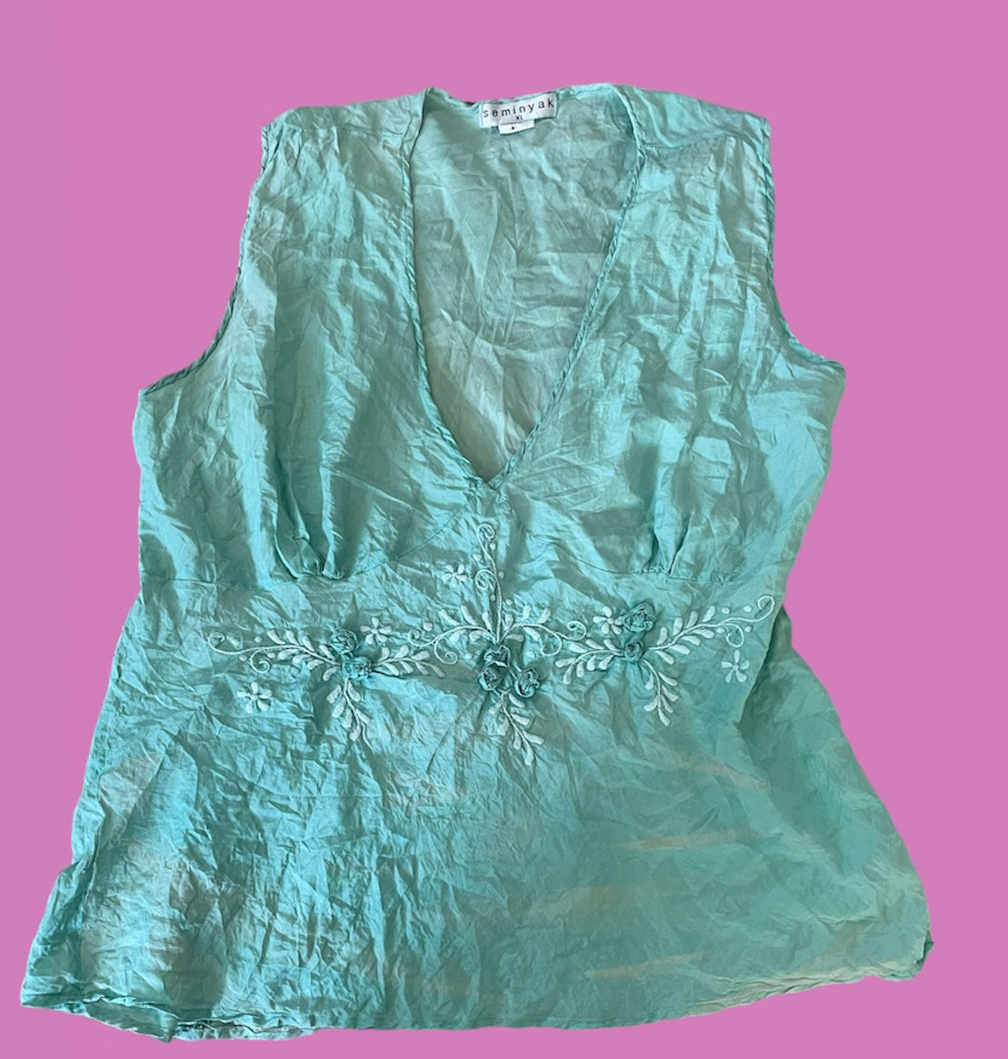 Vintage 100% silk green fairy esc top
