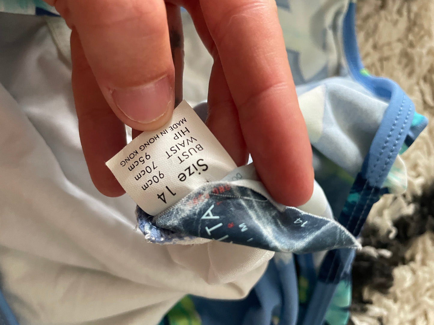 Vintage blue hibiscus flower swimsuit