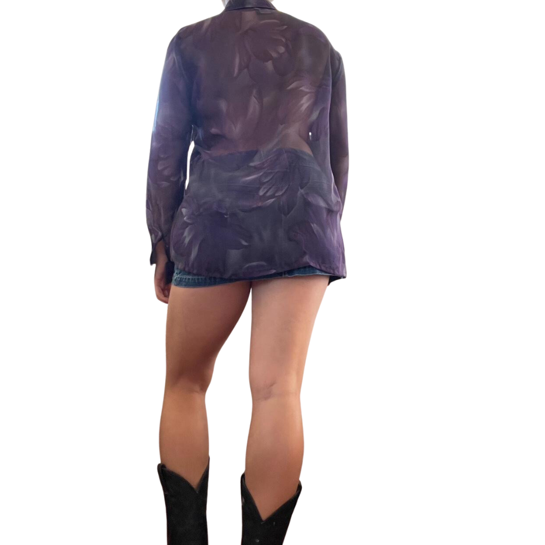 90's sheer purple long sleev blouse