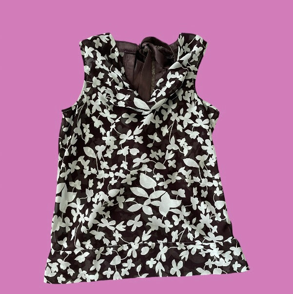 00s Sheer brown cowneck open back top