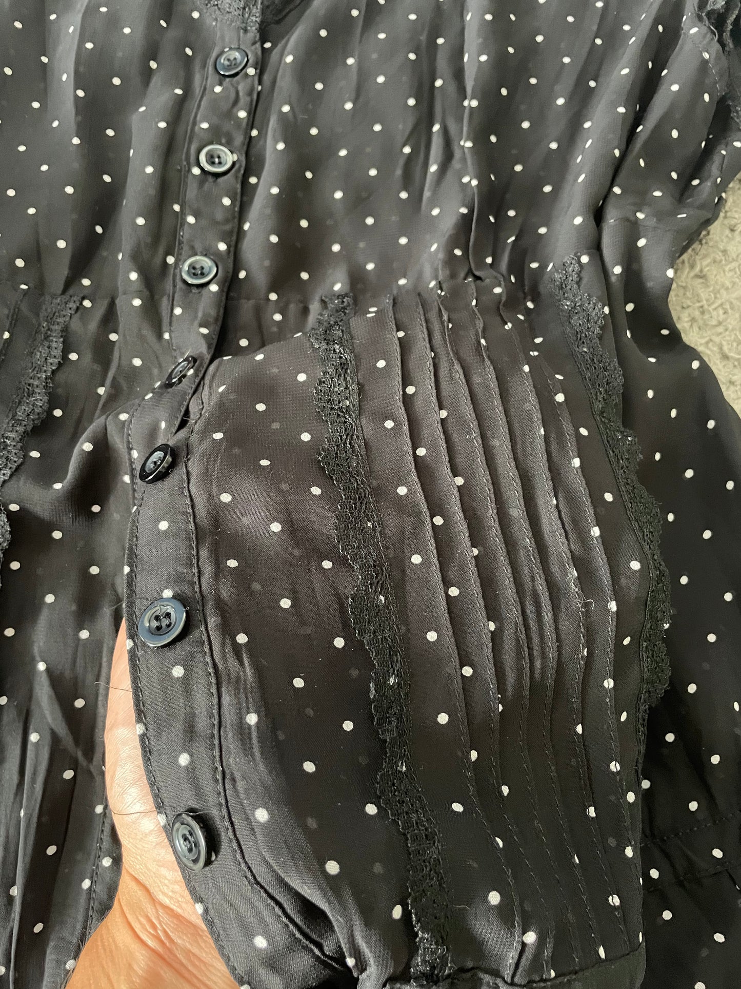 00’s sheer polka dot button up blouse