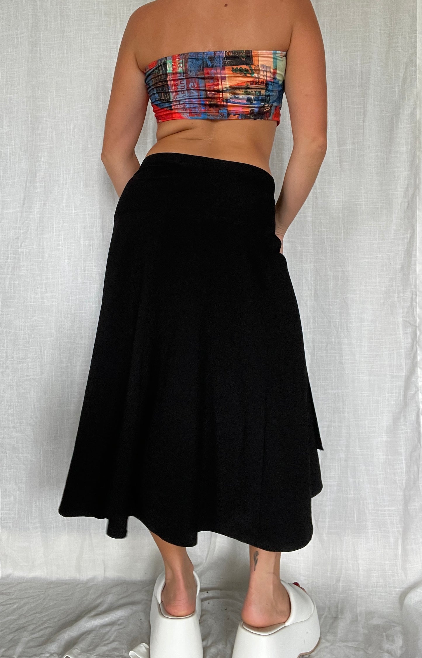 00s black flowy midi skirt