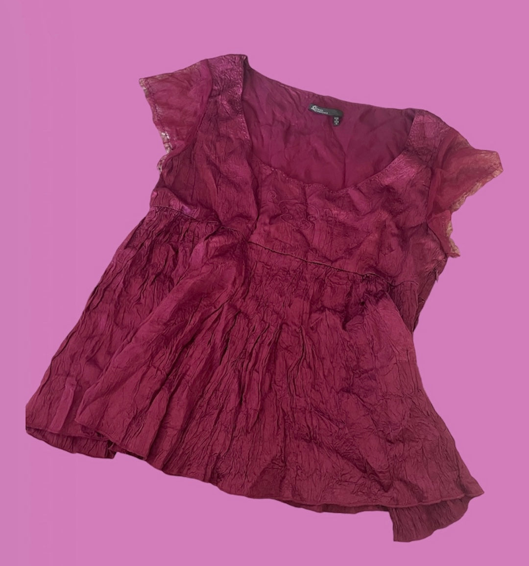 00’s romantic grunge mesh sleeve embroidered blouse