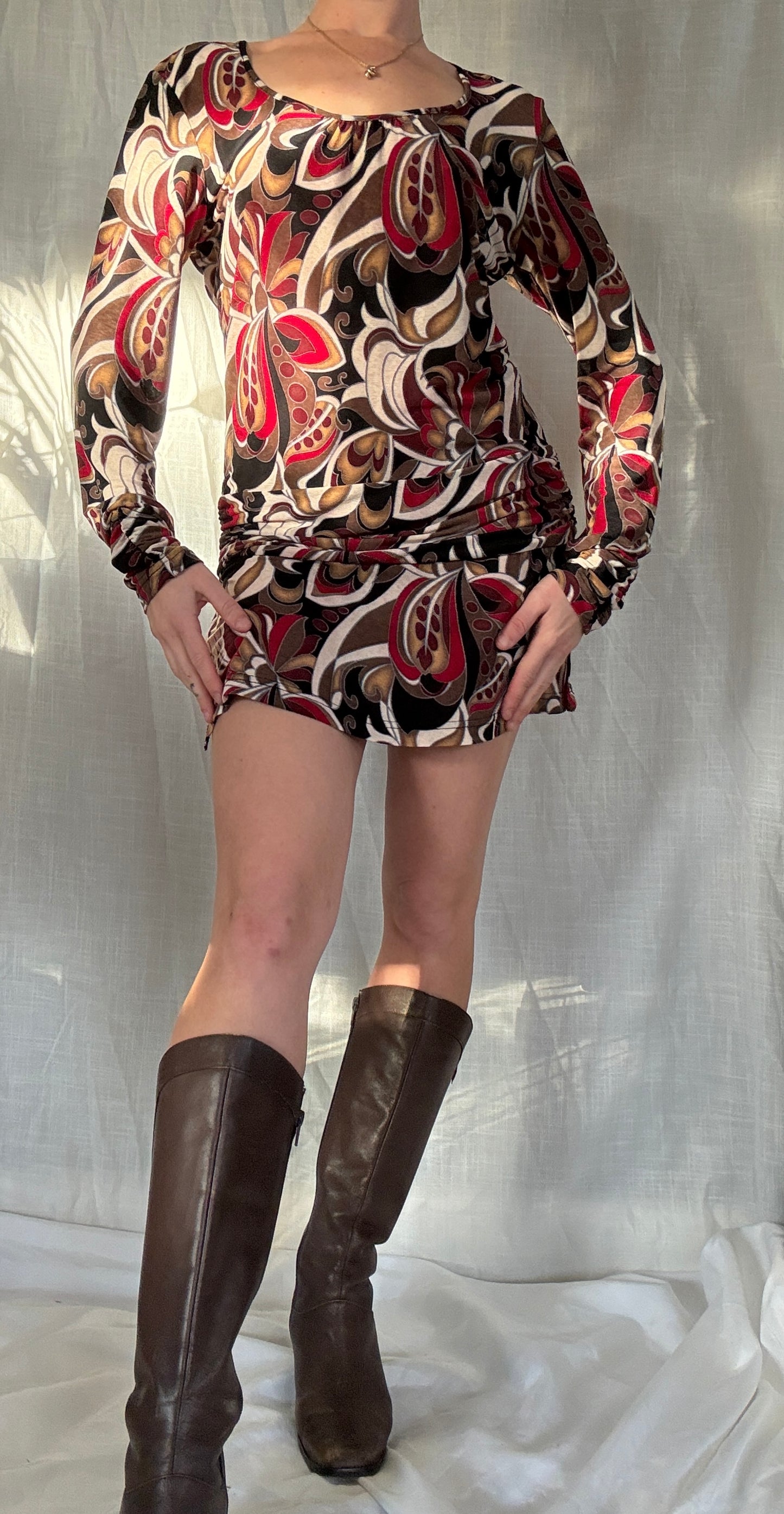 90’s/00s micro mesh long sleeve mini dress/long top