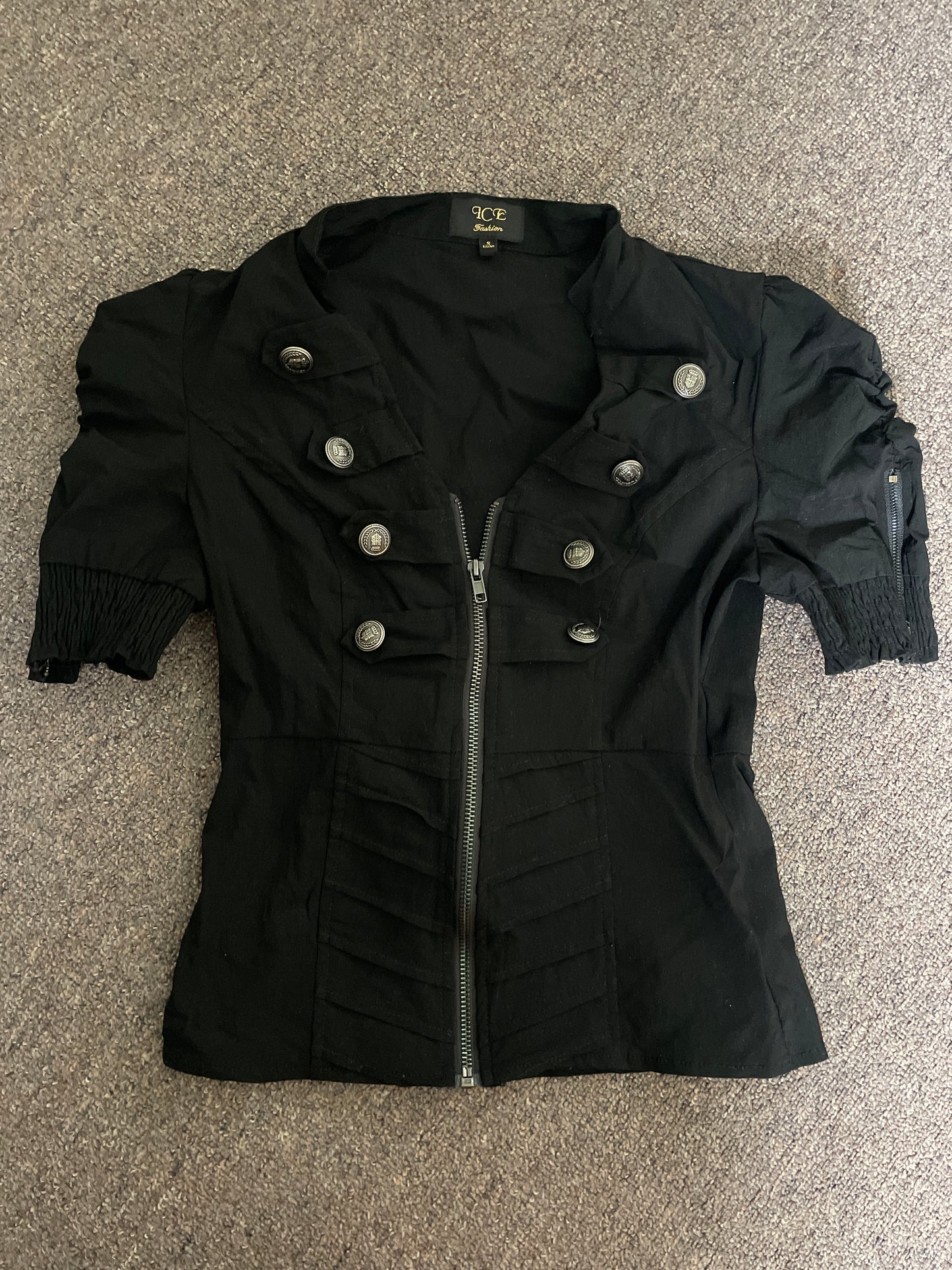 00’s puff sleeve zip up fitted top