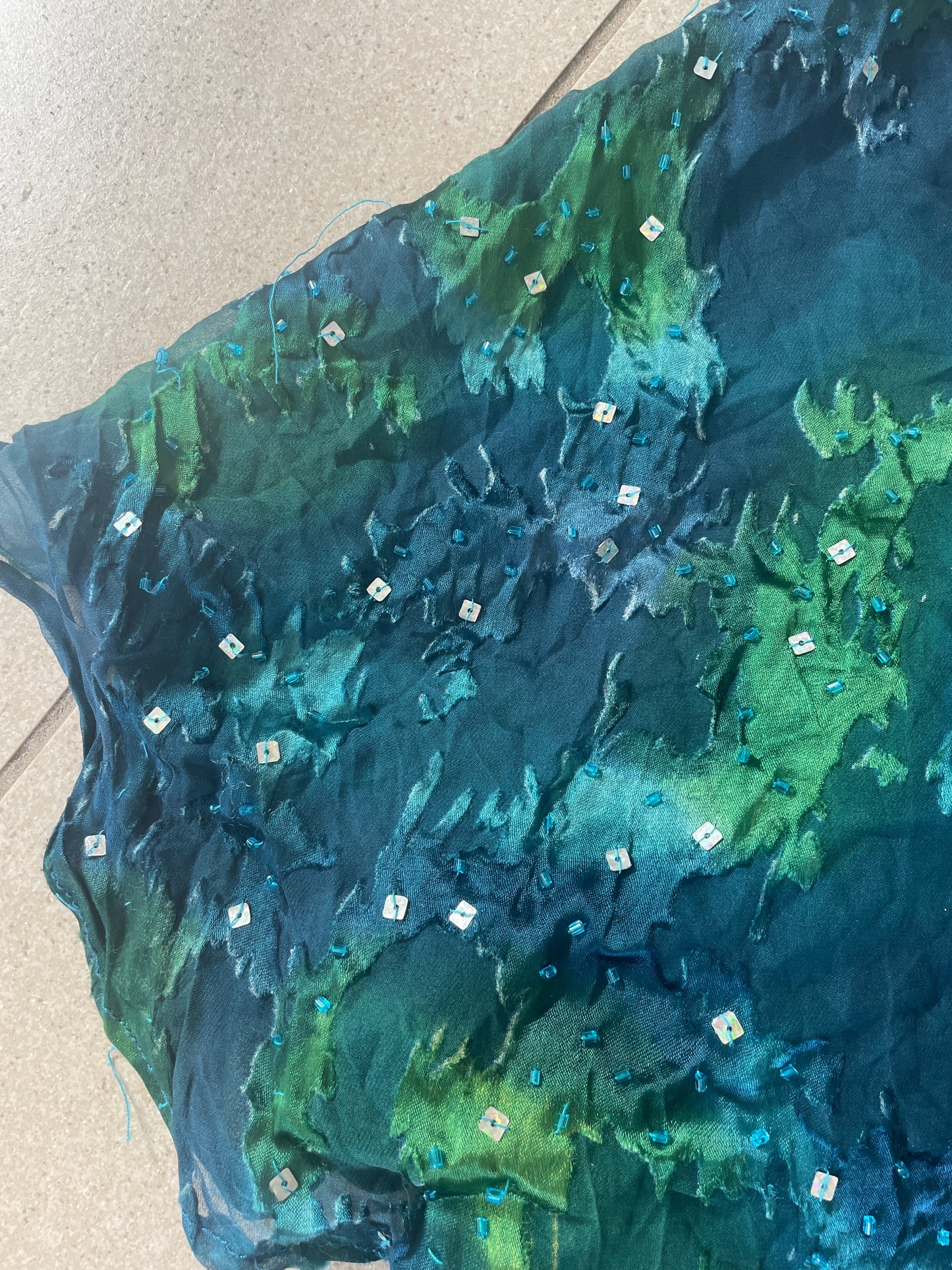 00’s silk beaded blue/green cami tanktop