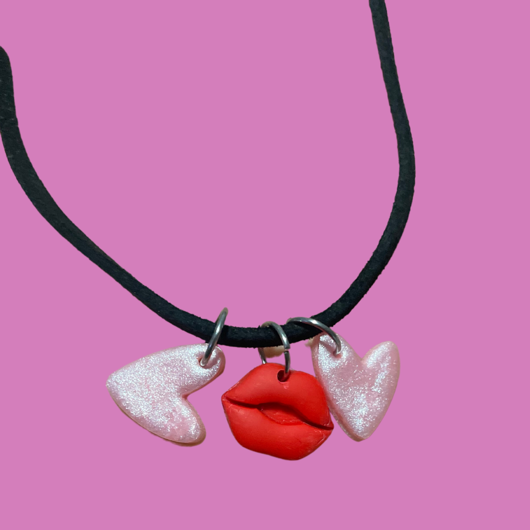 ‘Sweet lips’ handmade polymer clay necklace