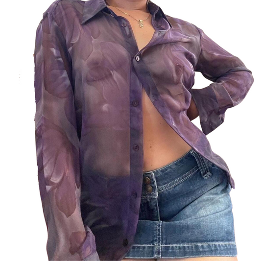 90's sheer purple long sleev blouse