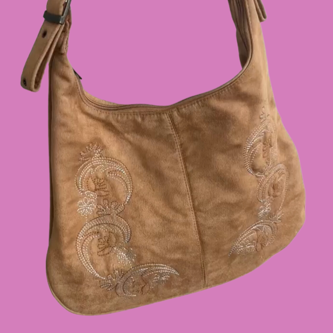 00’s faux suede embroidered handbag