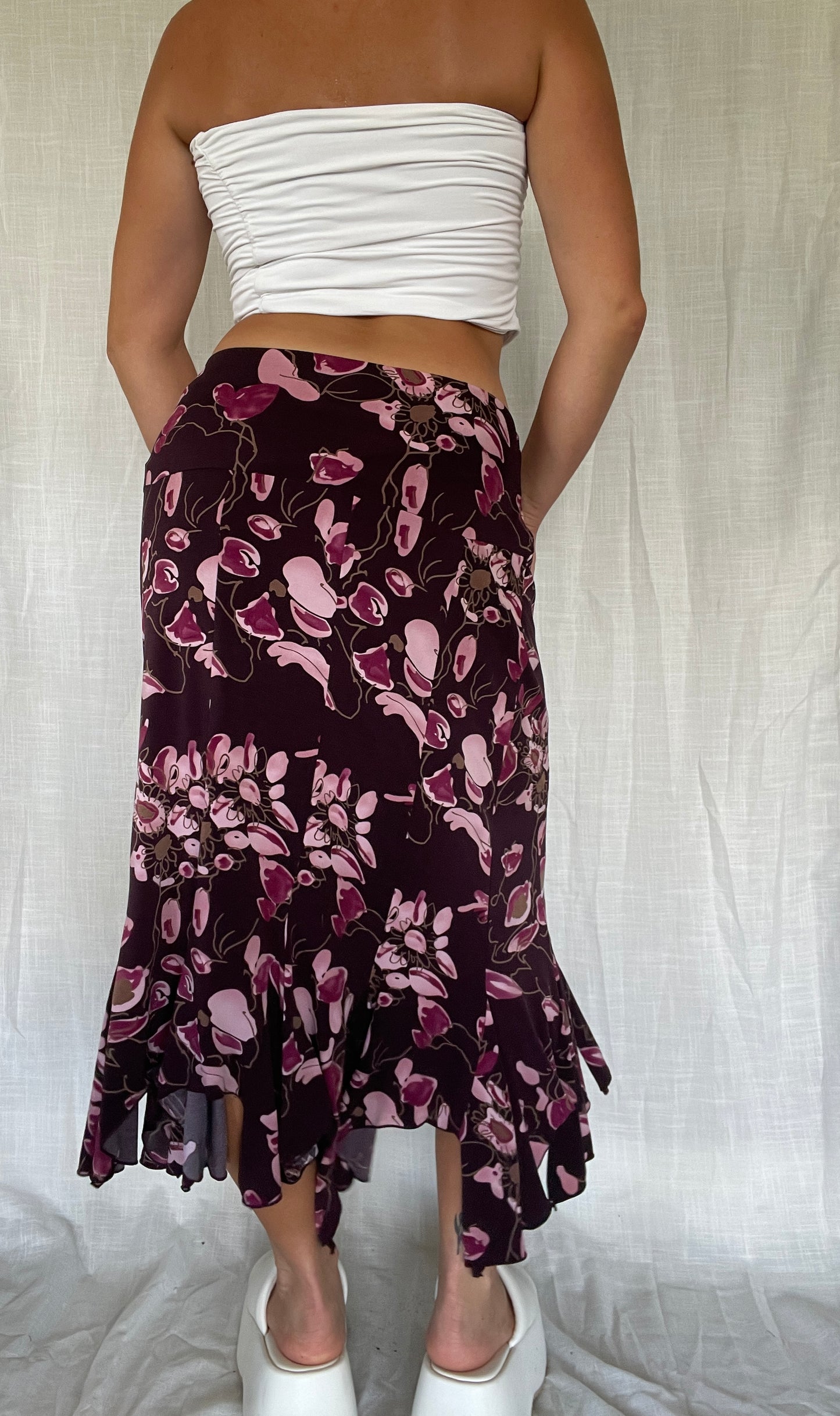 00’s “joi” Asymmetrical flowy midi skirt