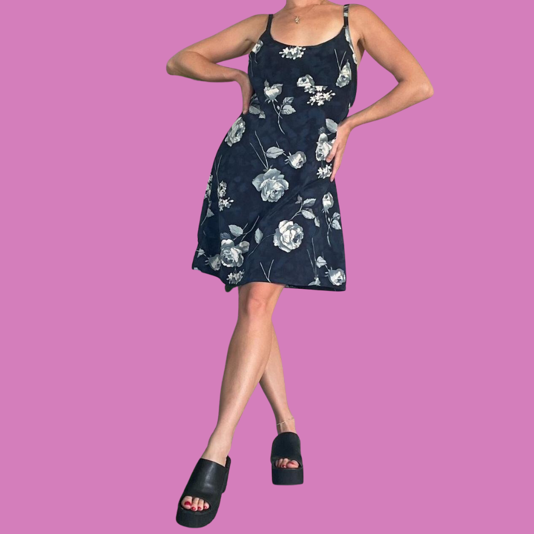 90’s blue rose mini dress