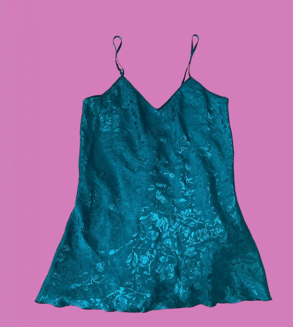 Vintage teal rose slip dress