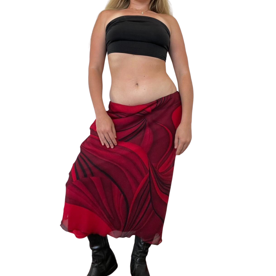 90's red/black abstract midi skirt