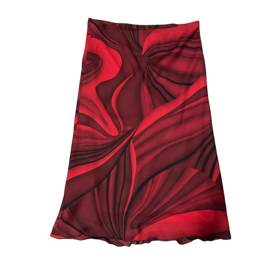 90's red/black abstract midi skirt