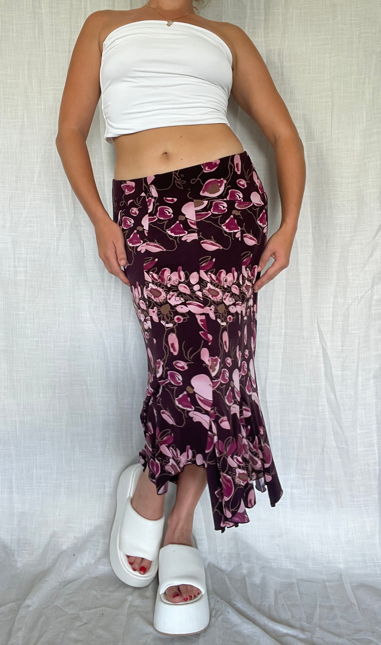 00’s “joi” Asymmetrical flowy midi skirt