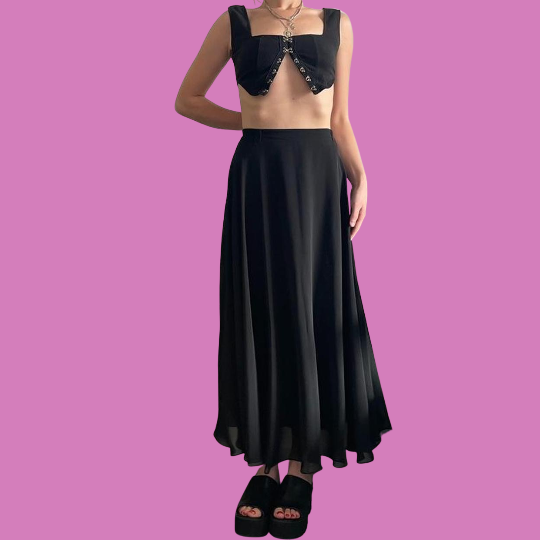 Vintage black layered formal maxi skirt