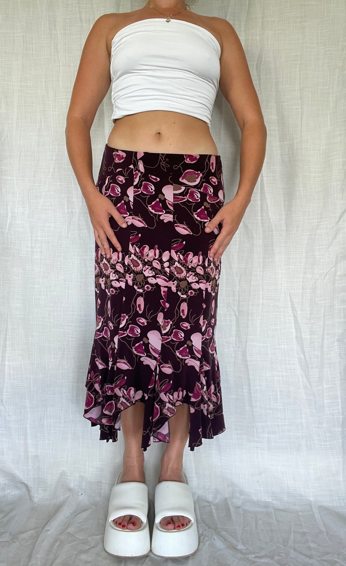 00’s “joi” Asymmetrical flowy midi skirt