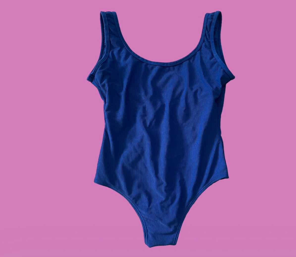 Vintage *dead stock BNWT electric blue ribbed full piece swimmers