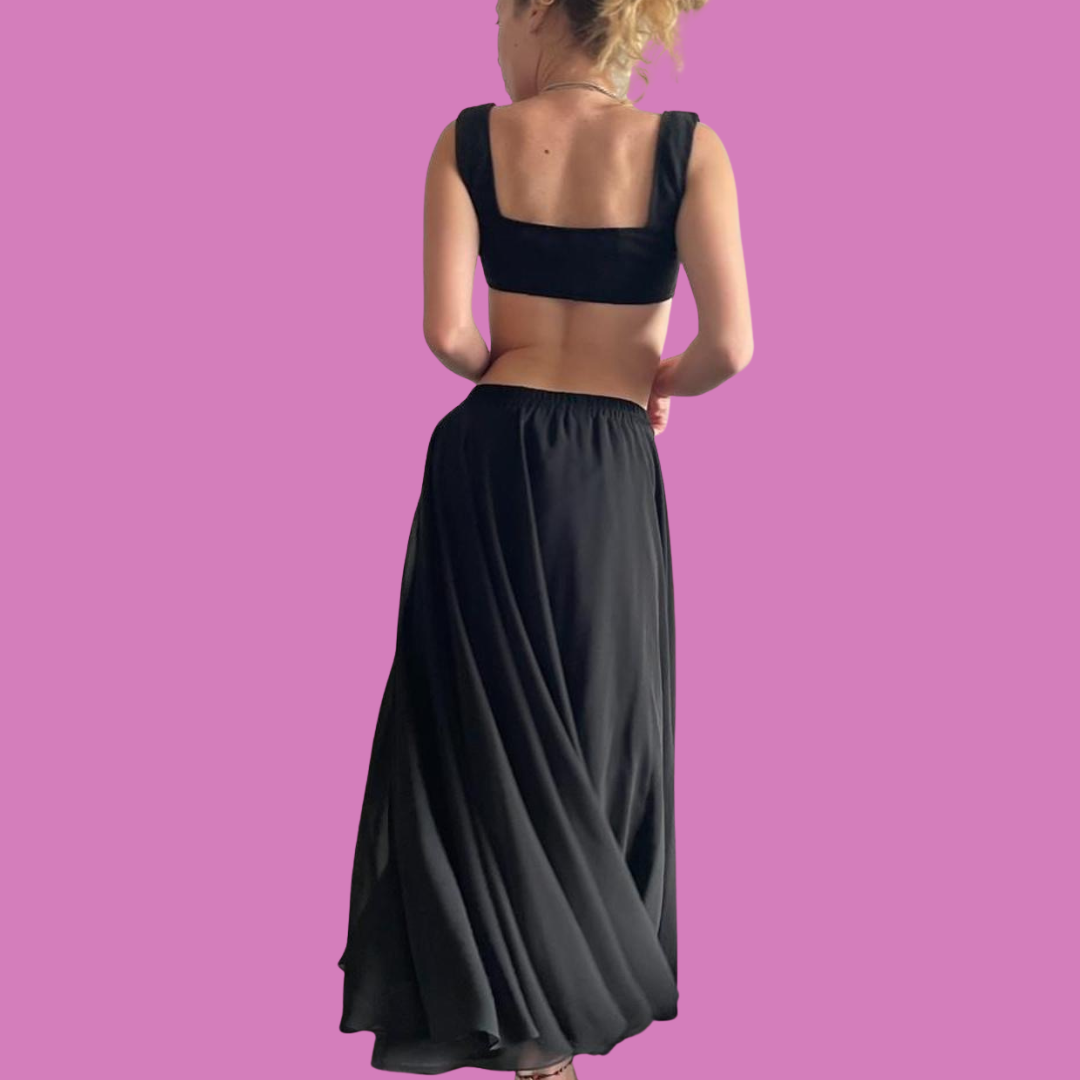 Vintage black layered formal maxi skirt