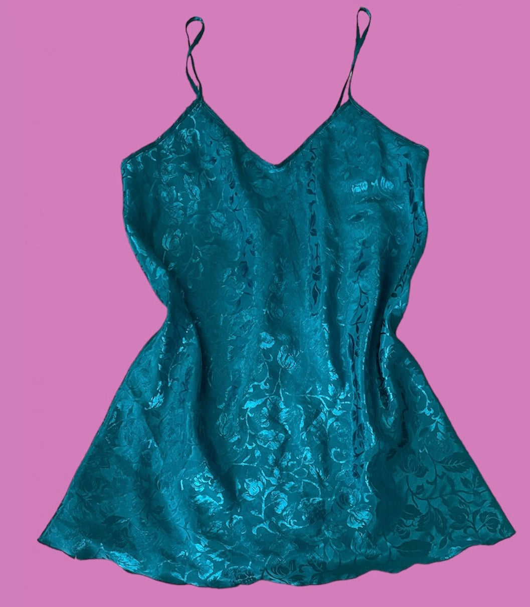 Vintage teal rose slip dress