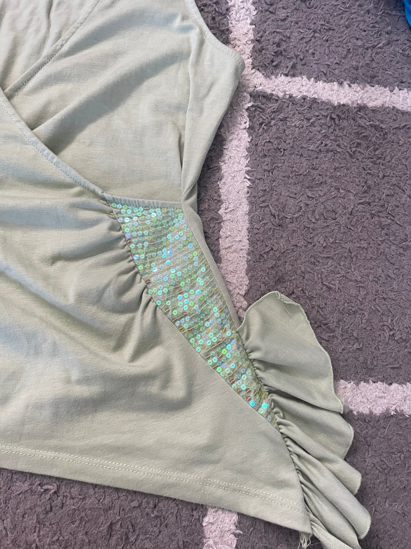 00s “gothic girl” sage green sequin tank top