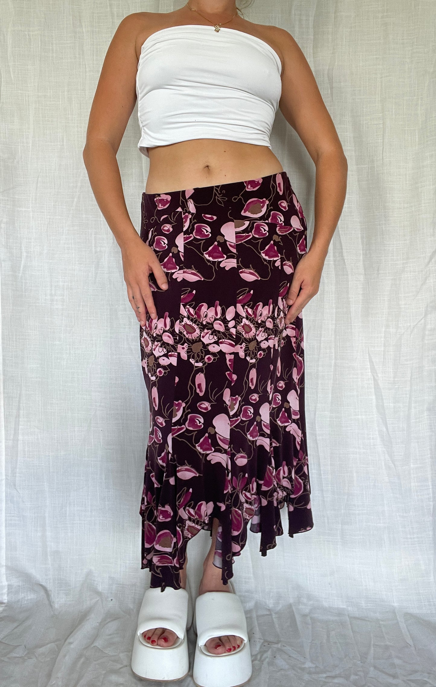 00’s “joi” Asymmetrical flowy midi skirt