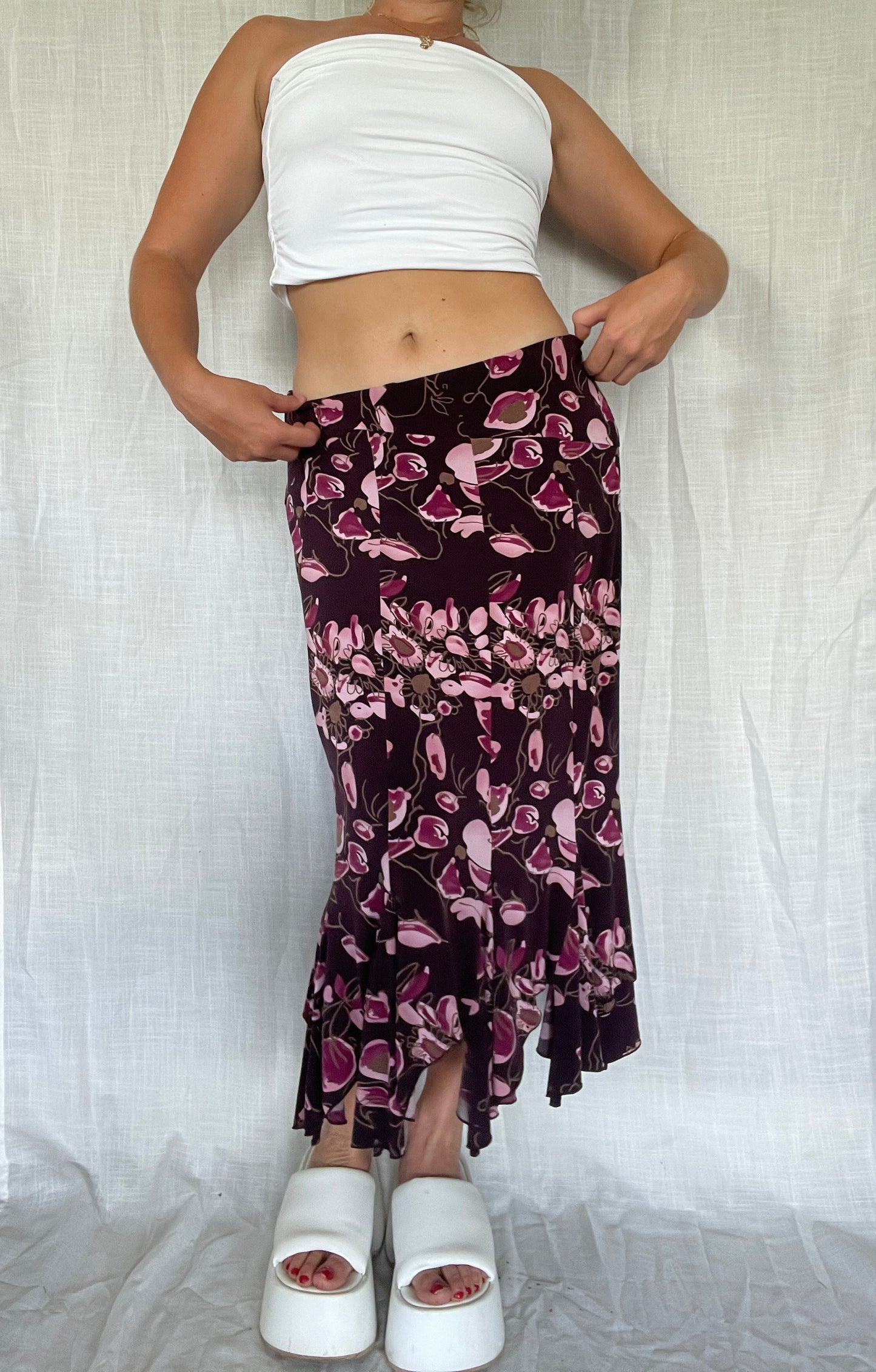 00’s “joi” Asymmetrical flowy midi skirt