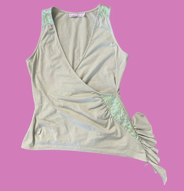 00s “gothic girl” sage green sequin tank top