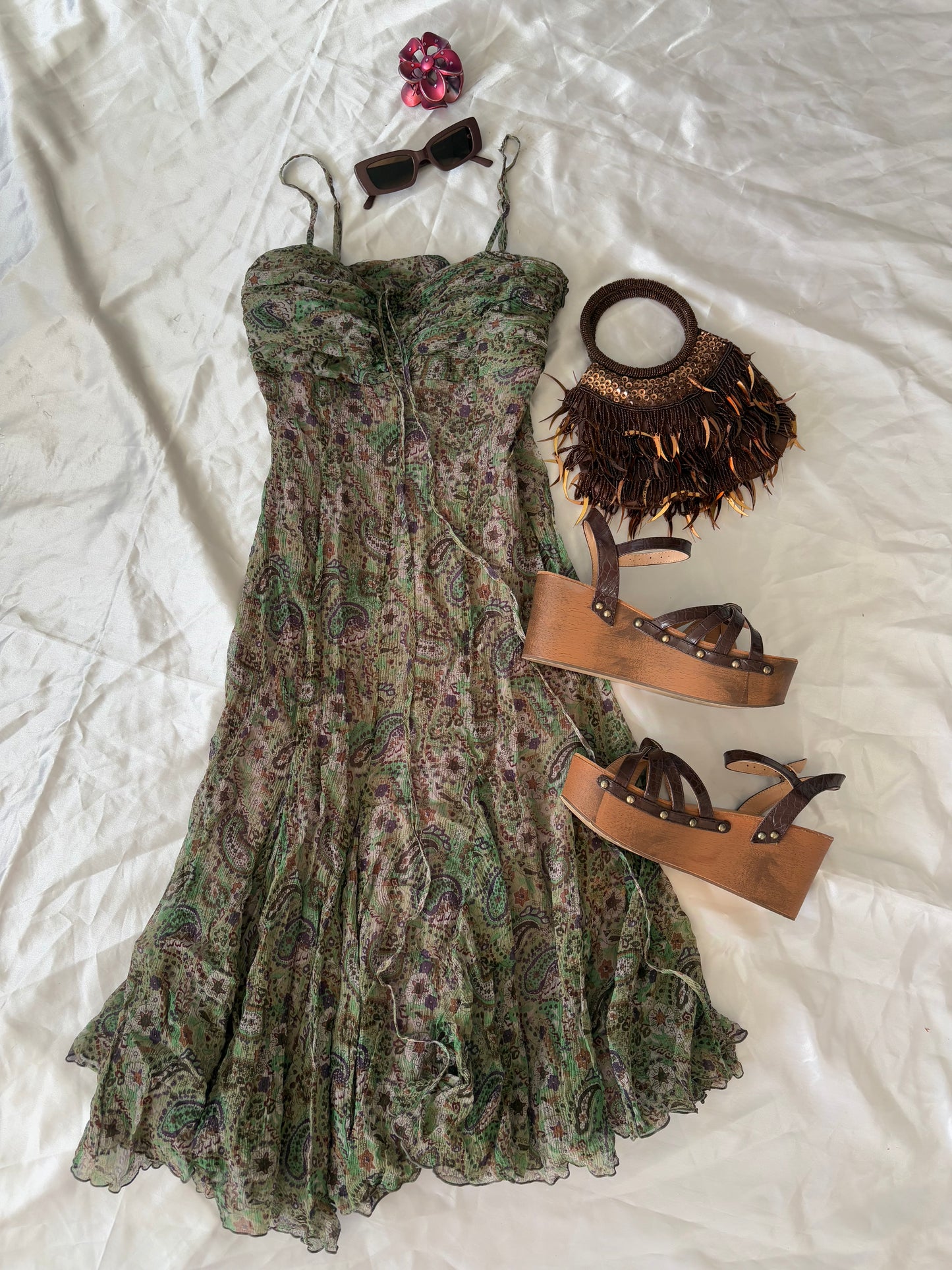 00’s 100% silk Midi dress