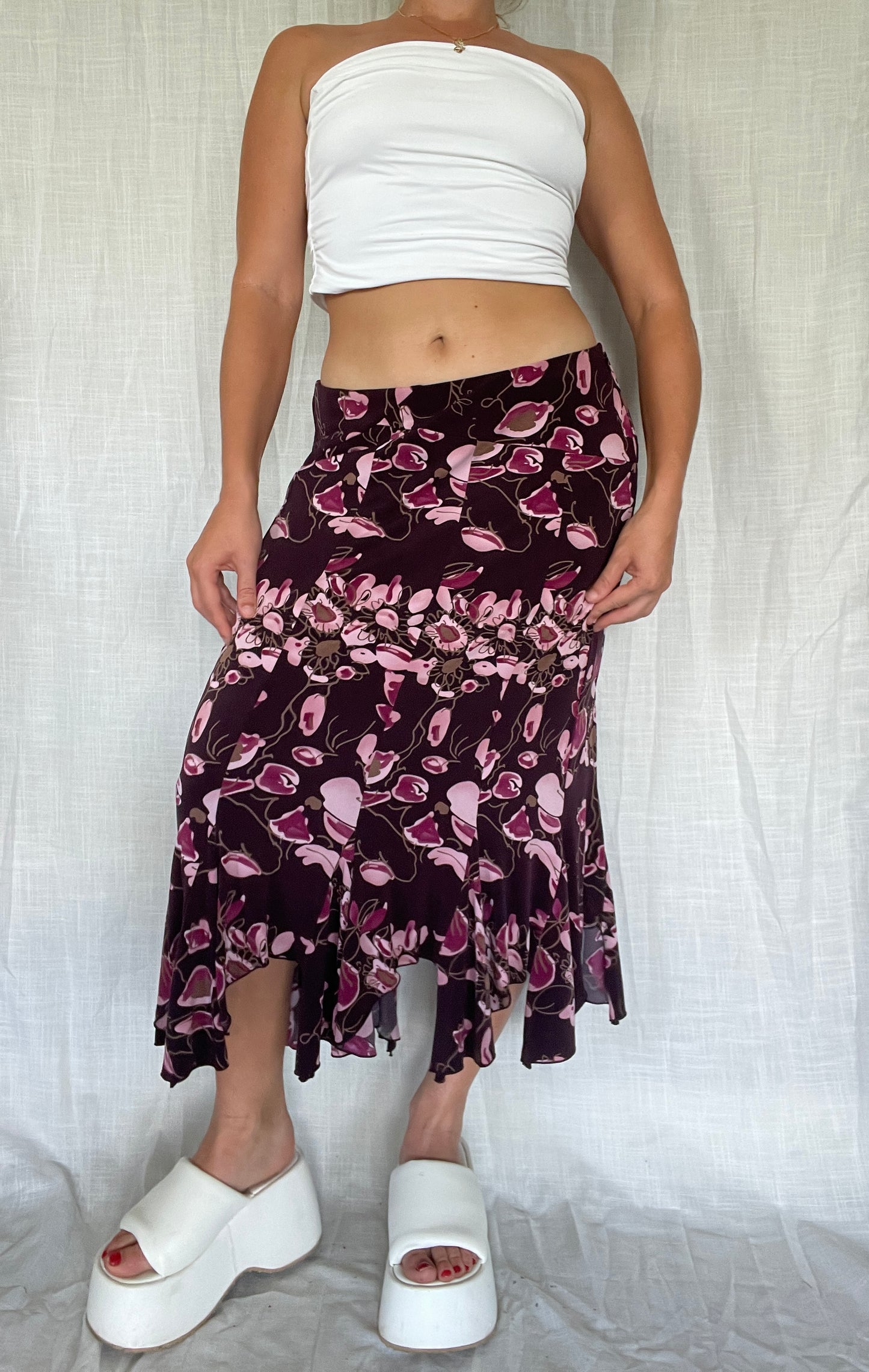 00’s “joi” Asymmetrical flowy midi skirt