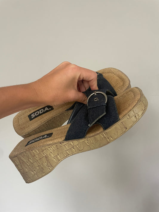 90’s/00’s denim platform slides/sandals