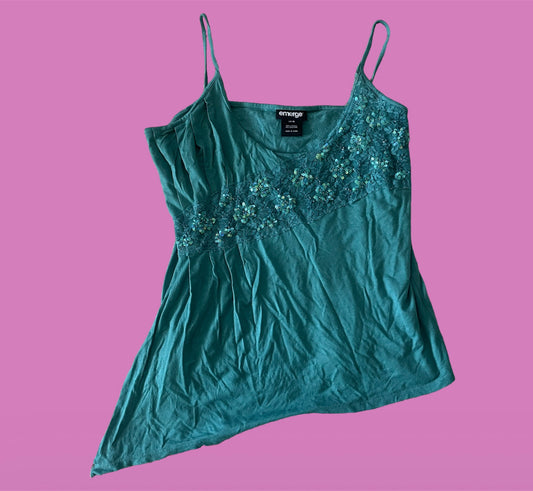 00’s lace/sequin/bedazzled asymmetrical cami