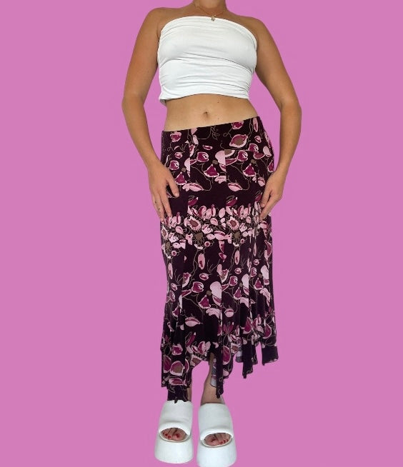 00’s “joi” Asymmetrical flowy midi skirt